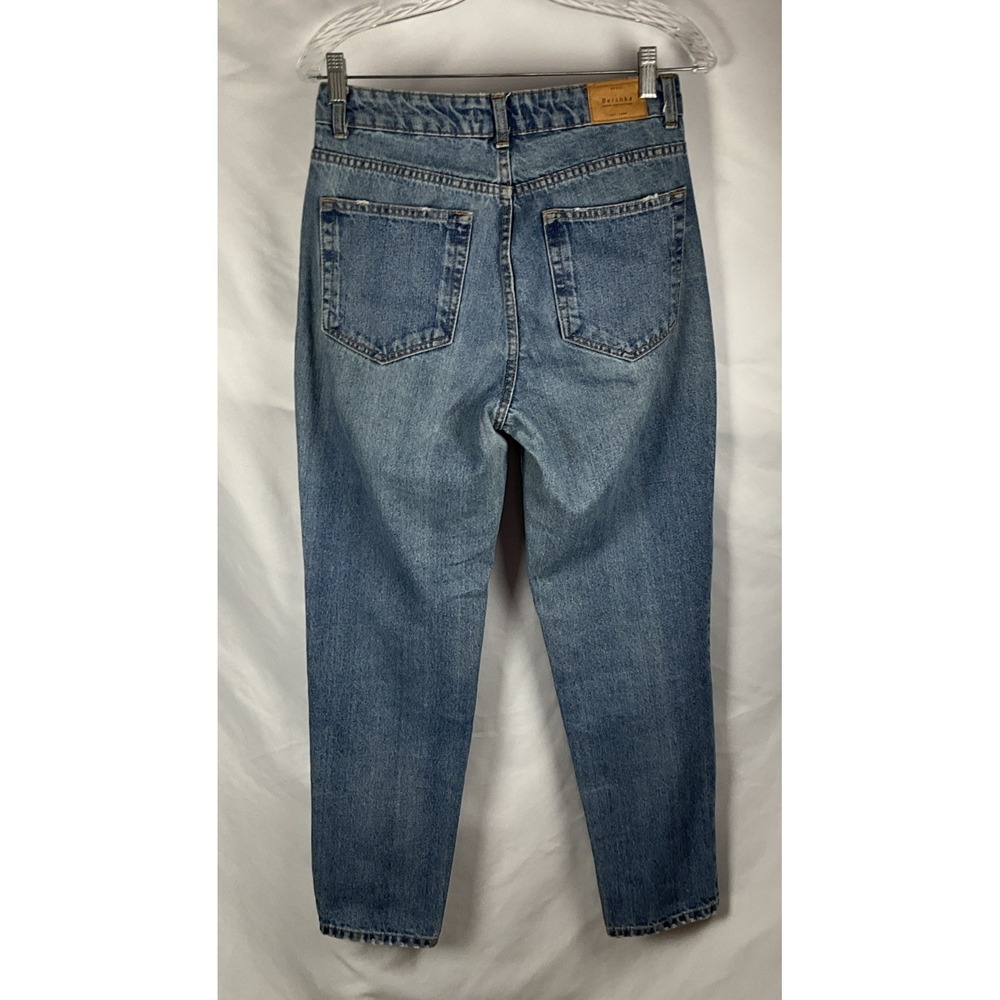 Bershka Women's Size 4 Straight Leg JeansLight‎ Blue High Rise Denim Tapered Hem - Picture 2 of 13